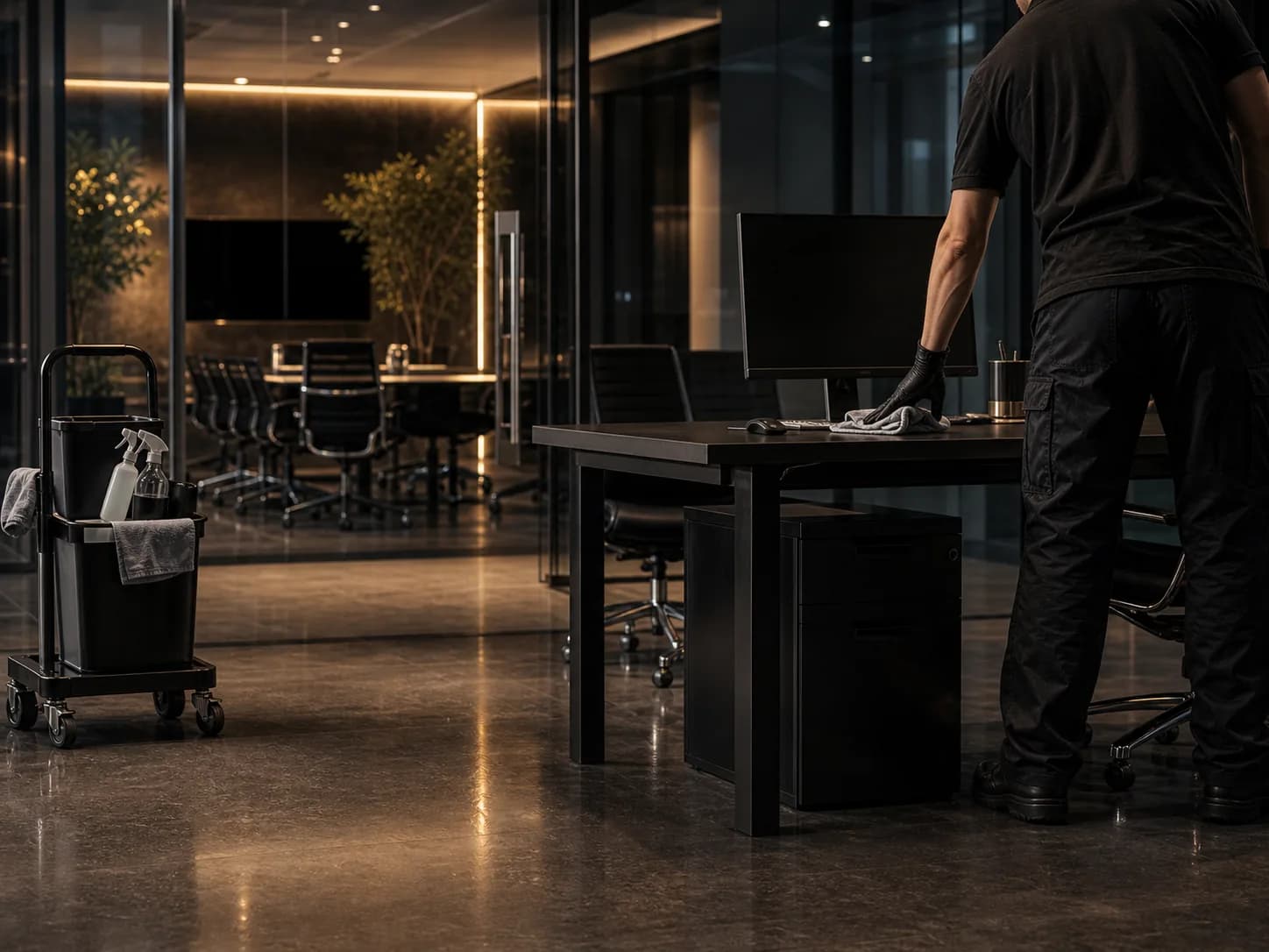 Bureau propre et organise apres un nettoyage professionnel